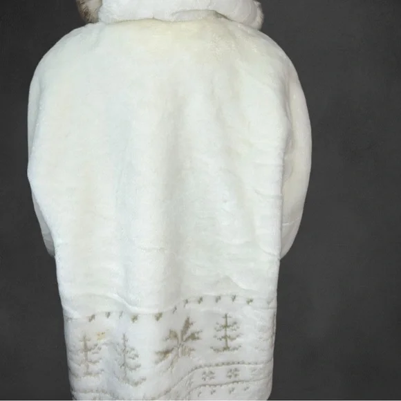 Coldwater CreekVintage-Style White Faux Fur Coat with Brown Accents Size XL - Picture 6 of 16